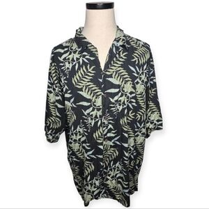 Pusser’s Silk Blend Hawaiian Shirt XL Black Green Tropical Camp Collar